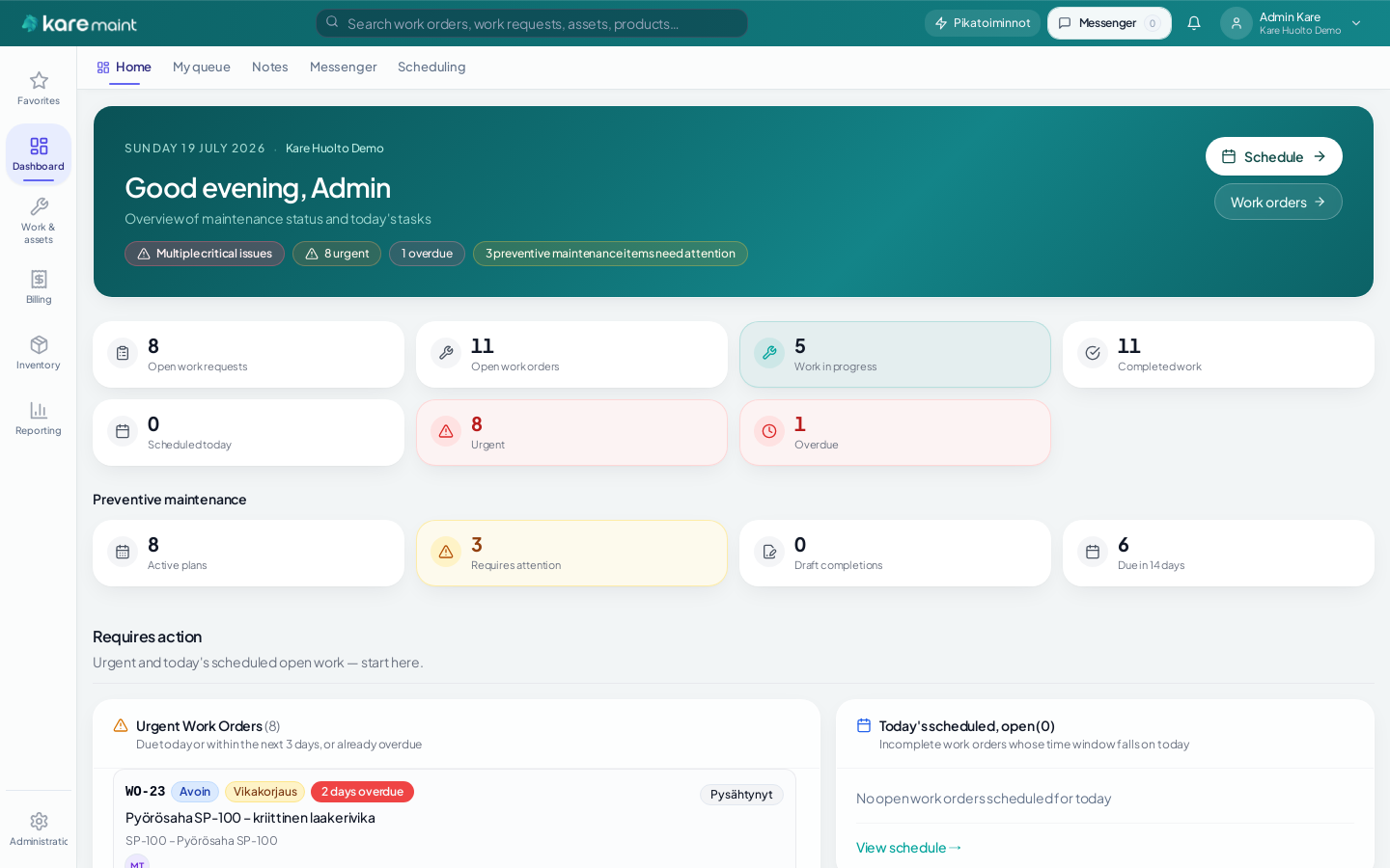 Kare Maint — dashboard